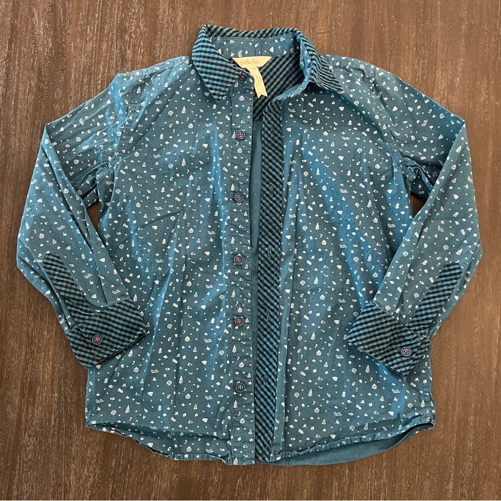 Matilda Jane Boys Button Down Holiday Blue Shirt 8